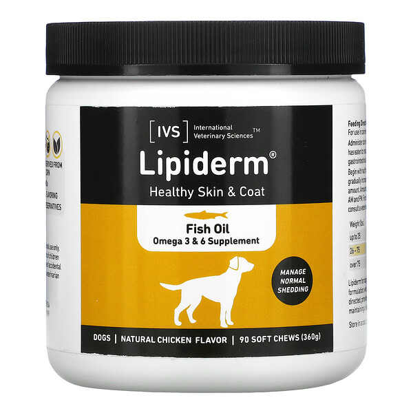 Lipiderm, Healthy Skin & Coat, для собак, натуральная курица, 90 мягких жевательных таблеток International Veterinary Sciences