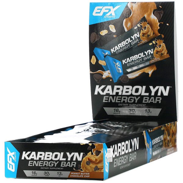 Karbolyn Energy Bar, шоколадная стружка с арахисовым маслом, 12 батончиков по 2,12 (60 г) каждый EFX Sports
