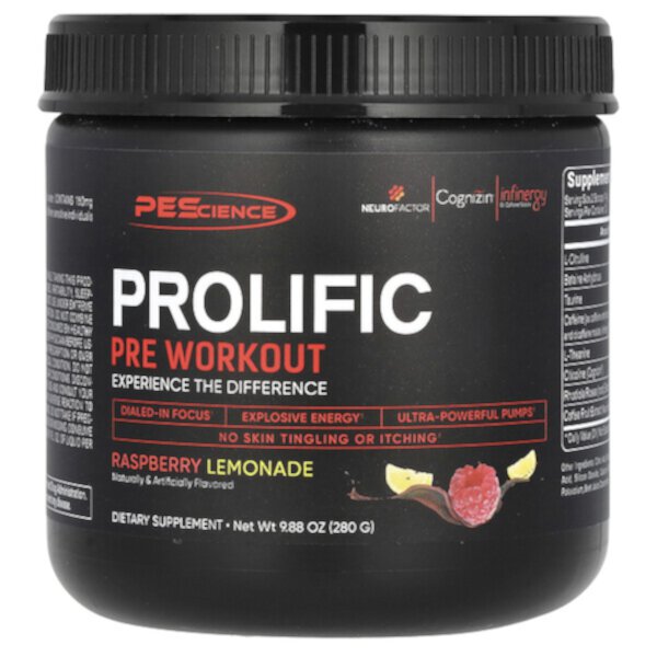 Prolific, Pre-Workout, Raspberry Lemonade, 9.88 oz (Унции) (280 g) PEScience