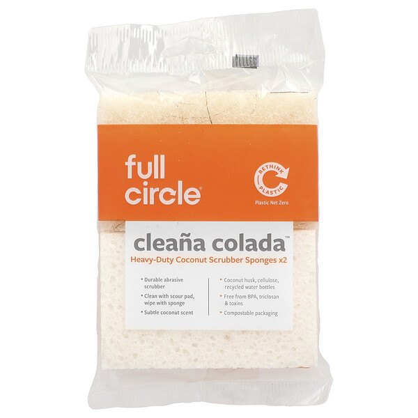 Cleana Colada, Мощные кокосовые губки для чистки, 2 упаковки Full Circle