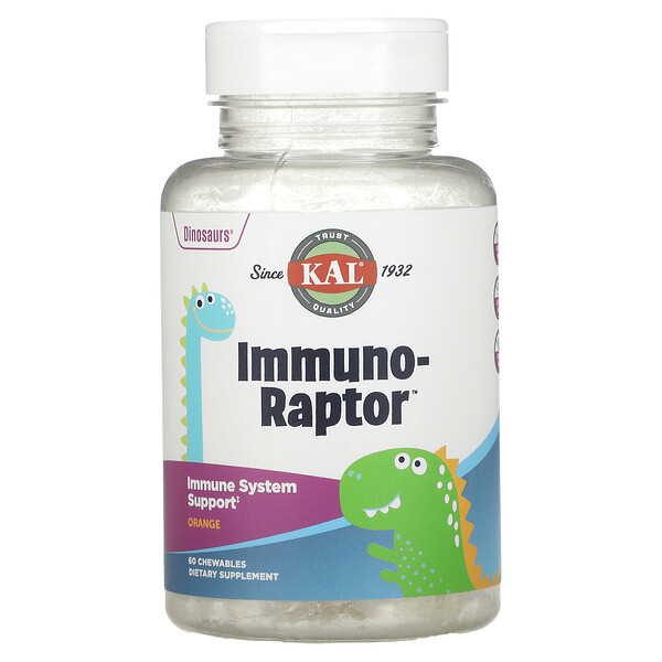 Dinosaurs, Immuno-Raptor, апельсин, 60 жевательных таблеток KAL