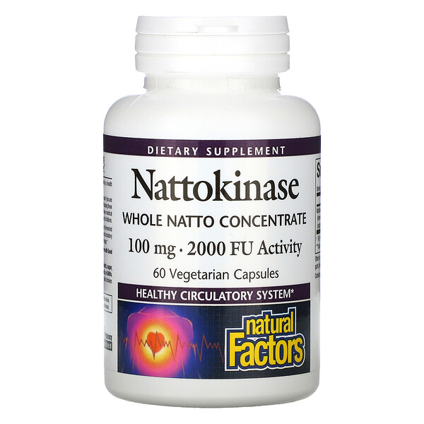Наттокиназа, 100 мг, 60 вегетарианских капсул Natural Factors