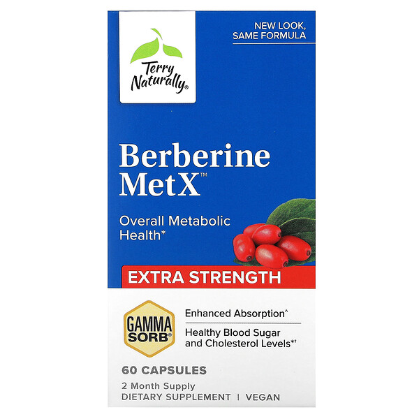 Берберин MetX, Дополнительная сила, 60 капсул Terry Naturally