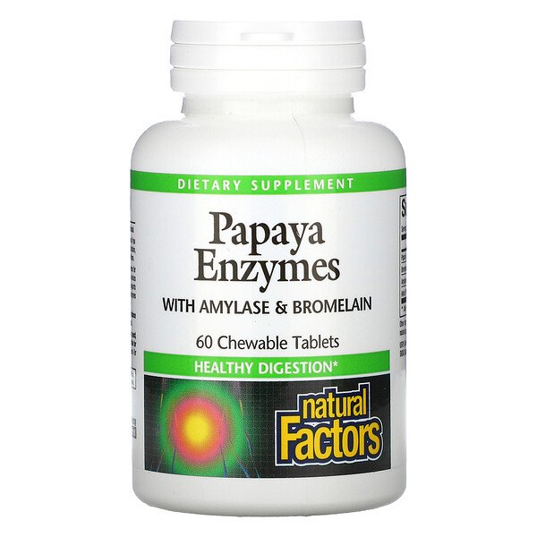 Ферменты папайи с амилазой и бромелайном, 60 жевательных таблеток Natural Factors