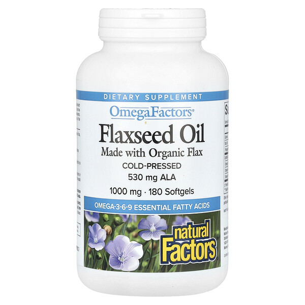 OmegaFactors, Flaxseed Oil, 1,000 mg , 180 Softgels (Мягкие капсулы) Natural Factors