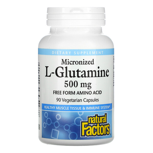 Микронизированный L-глютамин, 500 мг, 90 вегетарианских капсул Natural Factors