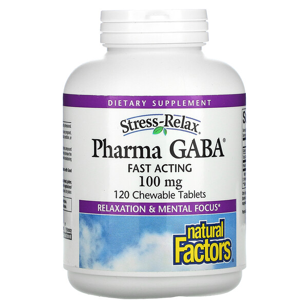 Stress-Relax, Pharma ГАМК, 100 мг, 120 жевательных таблеток Natural Factors
