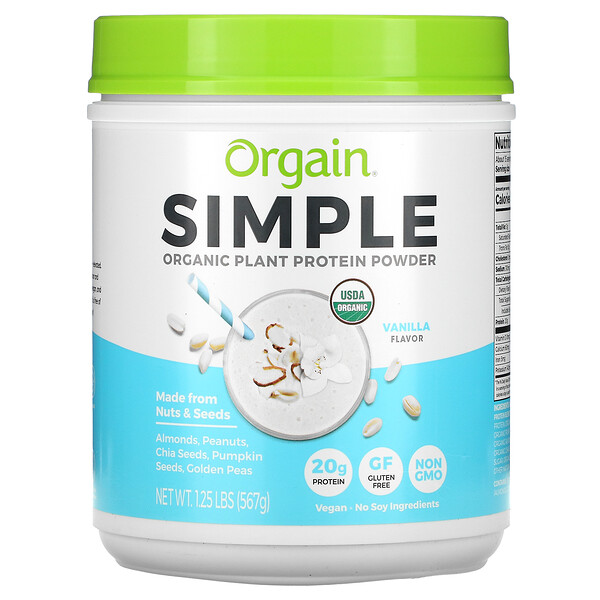 Simple, Органический растительный протеиновый порошок, ваниль, 1,25 фунта (567 г) Orgain