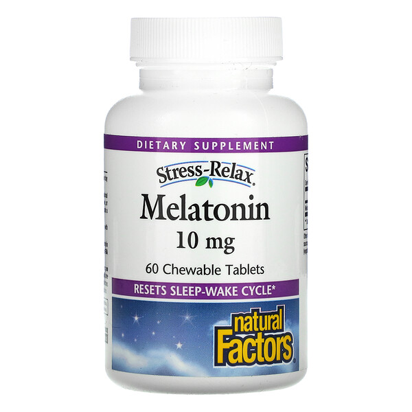 Stress-Relax, Мелатонин, 10 мг, 60 жевательных таблеток Natural Factors