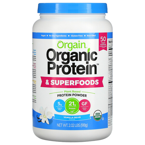 Органический порошок протеина и суперпродуктов, на растительной основе, стручки ванили, 2,02 фунта (918 г) Orgain