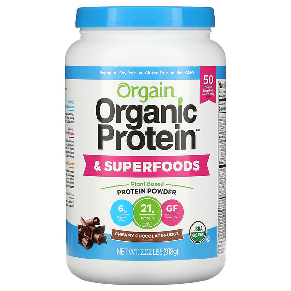 Органический порошок протеина и суперпродуктов, на растительной основе, сливочно-шоколадная помадка, 2,02 фунта (918 г) Orgain
