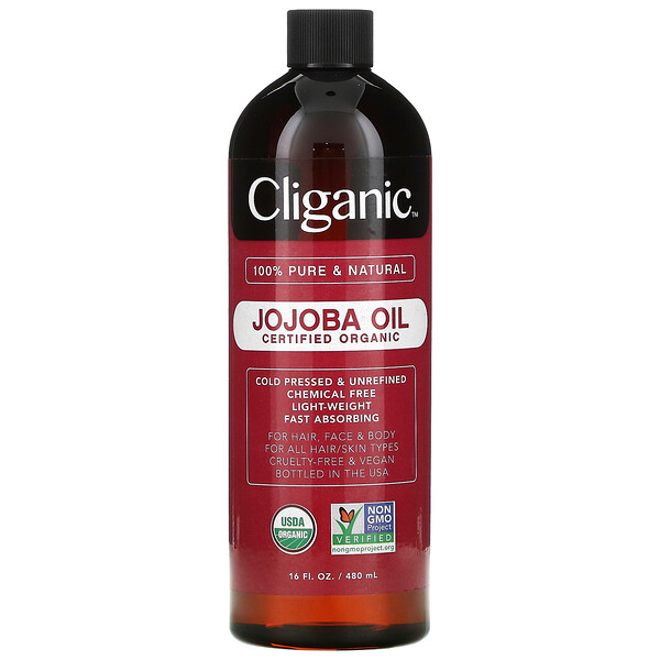 100% чистое и натуральное органическое масло жожоба, 16 жидких унций (473 мл) Cliganic