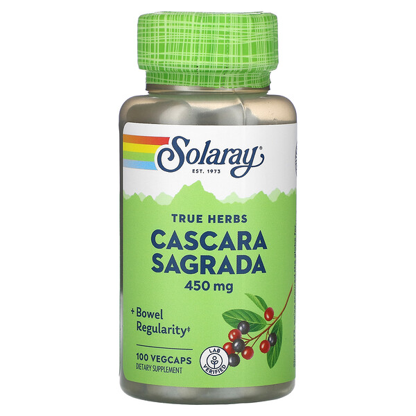 True Herbs, Cascara Sagrada, 450 мг, 100 растительных капсул Solaray