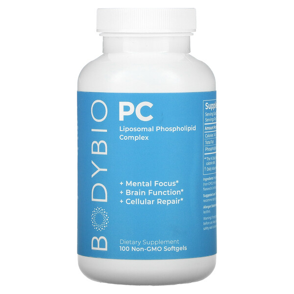 PC, Липосомальный фосфолипидный комплекс, 100 мягких желатиновых капсул без ГМО BodyBio