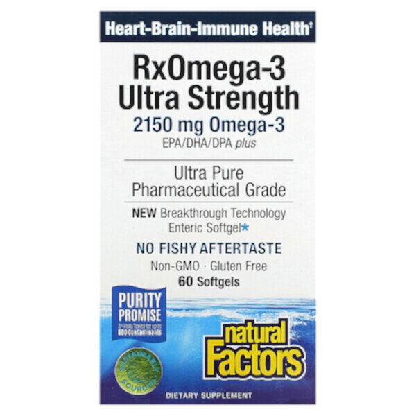 RxOmega-3 Ultra Strength, 2150 мг, 60 мягких таблеток (1075 мг на мягкую таблетку) Natural Factors
