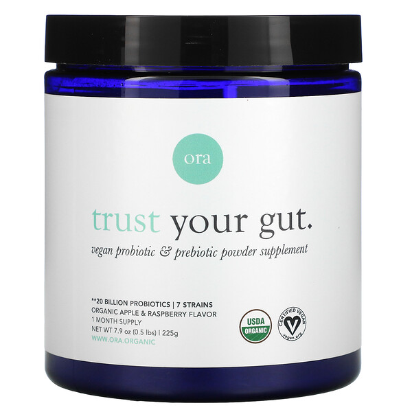 Trust Your Gut, Веганская добавка в виде порошка пробиотиков и пребиотиков, органическое яблоко и малина, 7,9 унции (225 г) ORA