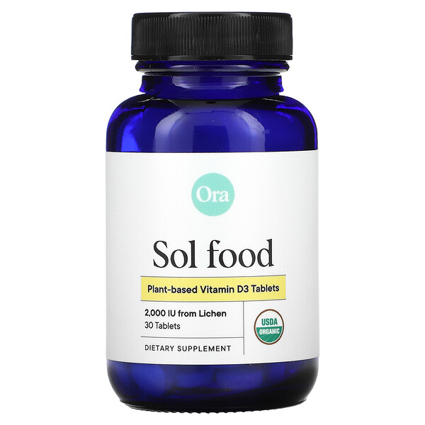 Sol Food, Витамин D3 растительного происхождения, 2000 МЕ, 30 таблеток ORA