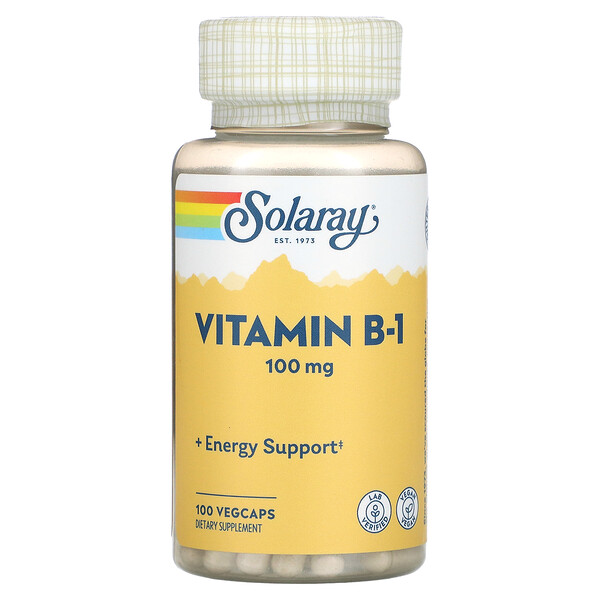 Витамин B-1, 100 мг, 100 растительных капсул Solaray