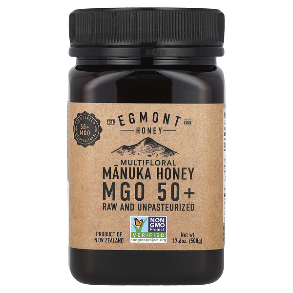 Multifloral Manuka Honey, Raw And Unpasteurized, MGO 50+, 17.6 oz (Унции) (500 g) Egmont Honey