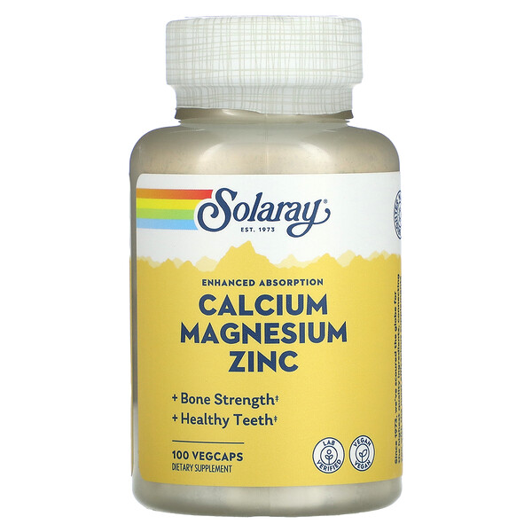 Кальций-магний-цинк, 100 растительных капсул Solaray