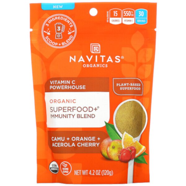 Органическая смесь Superfood+ Immunity Blend, источник витамина С, каму + апельсин + вишня ацеролы, 4,2 унции (120 г) Navitas Organics