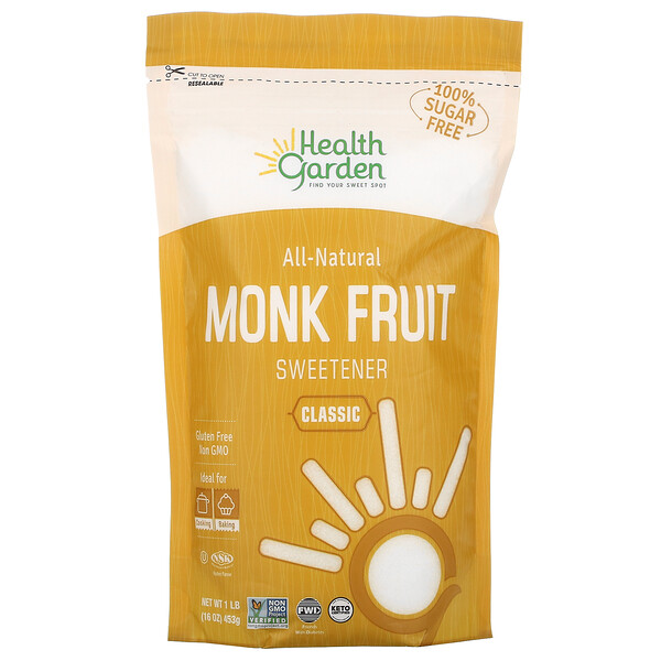 Полностью натуральный подсластитель Monk Fruit, классический, 1 фунт (453 г) Health Garden