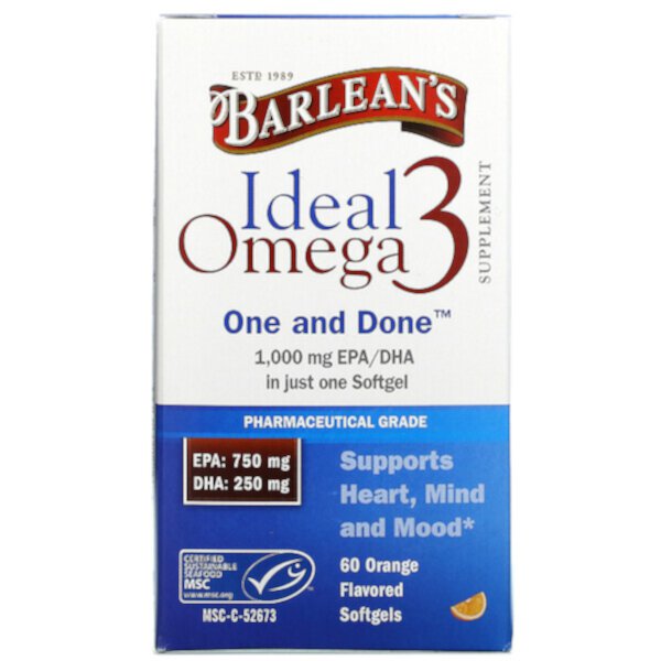 Ideal Omega 3, апельсин, 60 мягких таблеток Barlean's