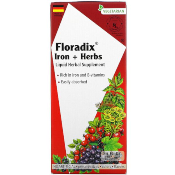 Floradix, Iron + Herbs, жидкая травяная добавка, 8,5 жидких унций (250 мл) Gaia Herbs