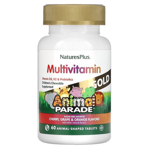 Source of Life, Animal Parade Gold, жевательная мультивитаминно-минеральная добавка для детей, в ассортименте, 60 таблеток в форме животных NaturesPlus