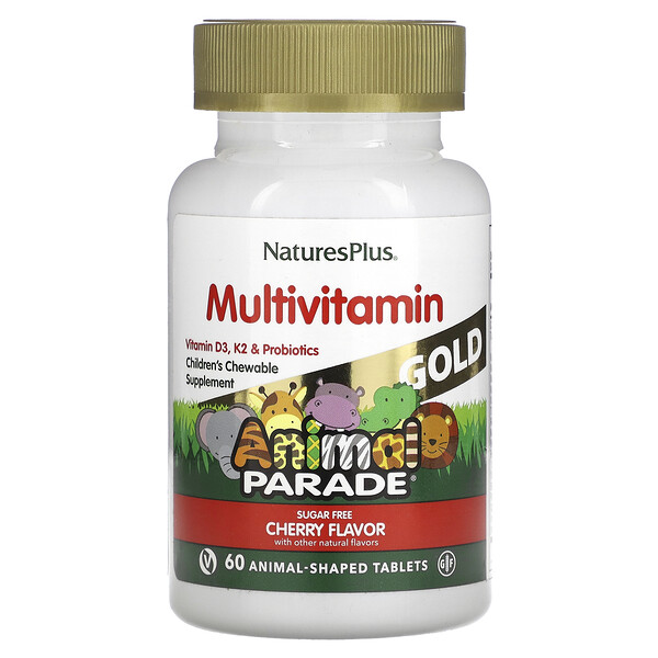 Source of Life, Animal Parade, Gold, жевательная мультивитаминно-минеральная добавка для детей, вишня, 60 таблеток в форме животных NaturesPlus