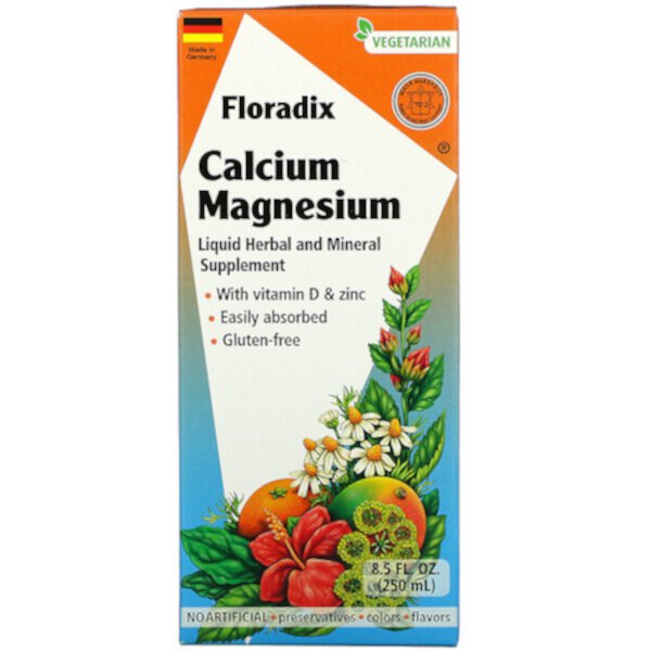 Floradix, Кальций-магний с витамином D и цинком, 8,5 жидких унций (250 мл) Gaia Herbs