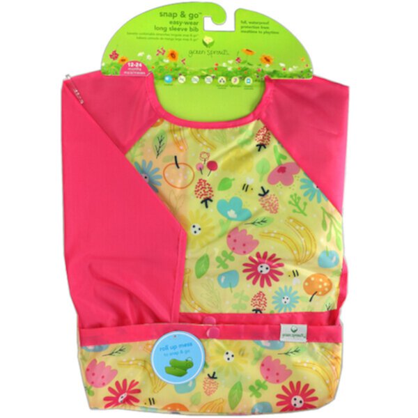 Нагрудник с длинным рукавом Snap & Go Easy Wear, для детей от 12 до 24 месяцев, с цветочным принтом «Розовая пчела», 1 шт. Green sprouts