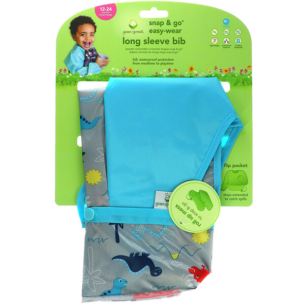 Нагрудник с длинным рукавом Snap & Go Easy Wear, для детей от 12 до 24 месяцев, морской динозавр, 1 шт. Green sprouts