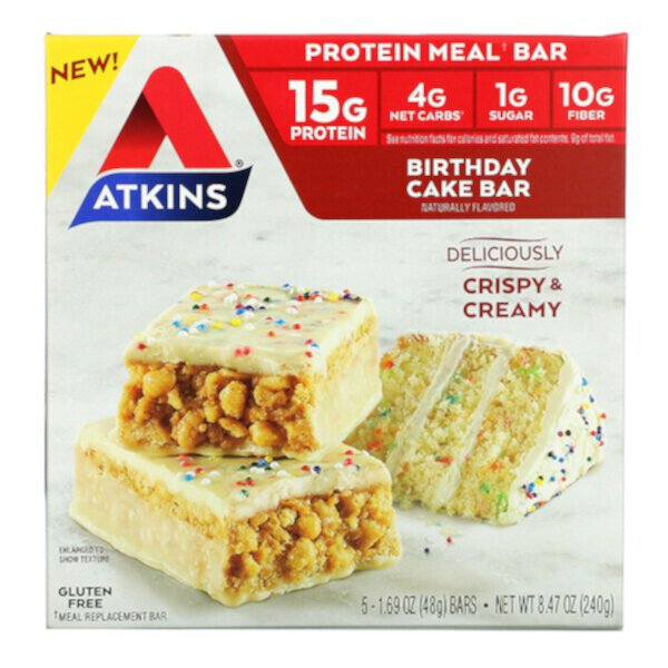 Protein Meal Bar, Батончик ко дню рождения, 5 батончиков, 1,69 унции (48 г) каждый Atkins