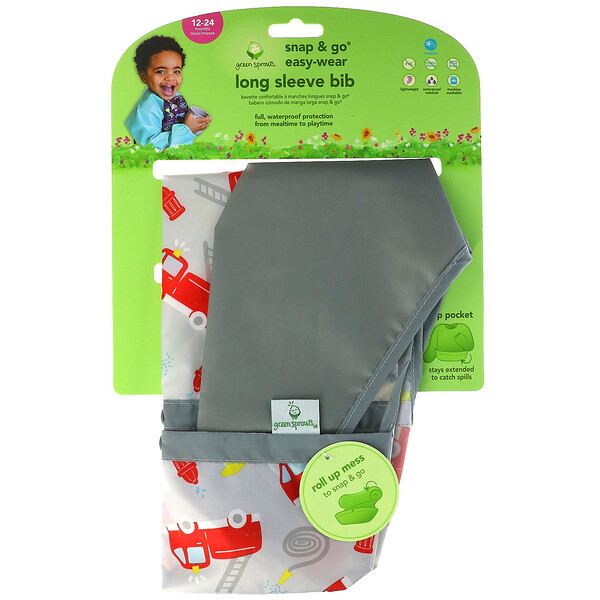 Нагрудник с длинным рукавом Snap & Go Easy Wear, для детей от 12 до 24 месяцев, серая пожарная машина, 1 шт. Green sprouts