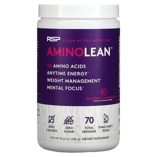AminoLean, Аминокислоты + энергия в любое время, ежевика и гранат, 22,22 унции (630 г) RSP Nutrition