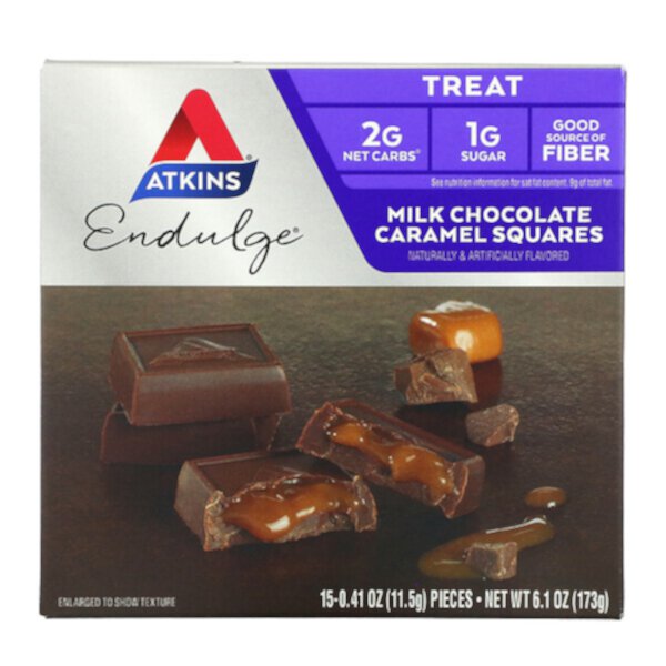 Treat, Квадраты карамели из молочного шоколада, 15 штук, по 0,41 унции (11,5 г) каждая Atkins