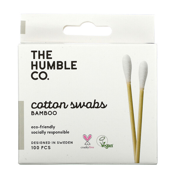 Бамбуковые ватные палочки, белые, 100 шт. The Humble Co.