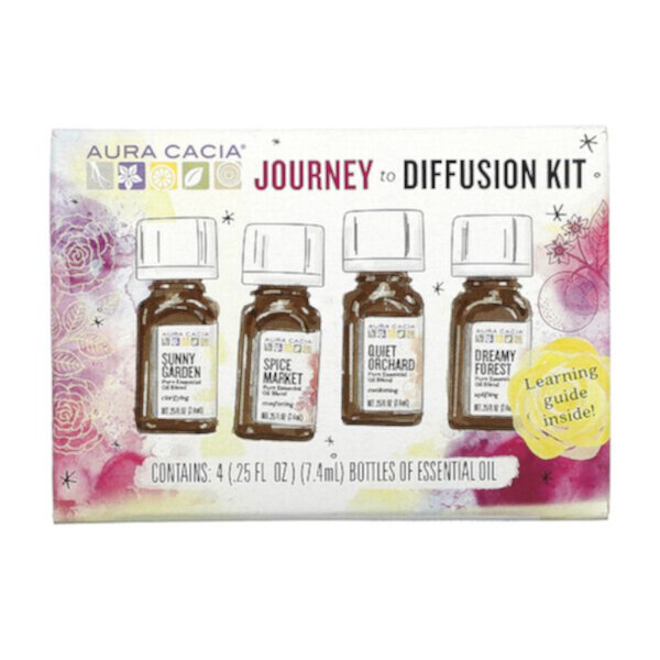 Journey To Diffusion Kit, эфирные масла, 4 флакона по 0,25 ж. унц. (7,4 мл) каждый Aura Cacia