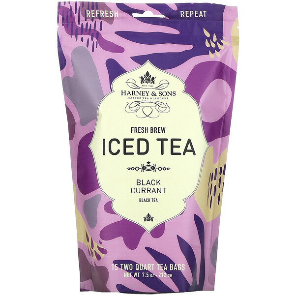 Fresh Brew Iced Tea, Черный чай с черной смородиной, 15 чайных пакетиков, 7,5 унций (212 г) Harney & Sons