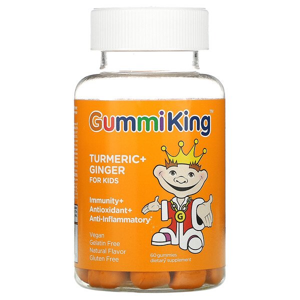 Куркума + имбирь для детей, иммунитет + антиоксидант + противовоспалительное средство, манго, 60 жевательных конфет GummiKing