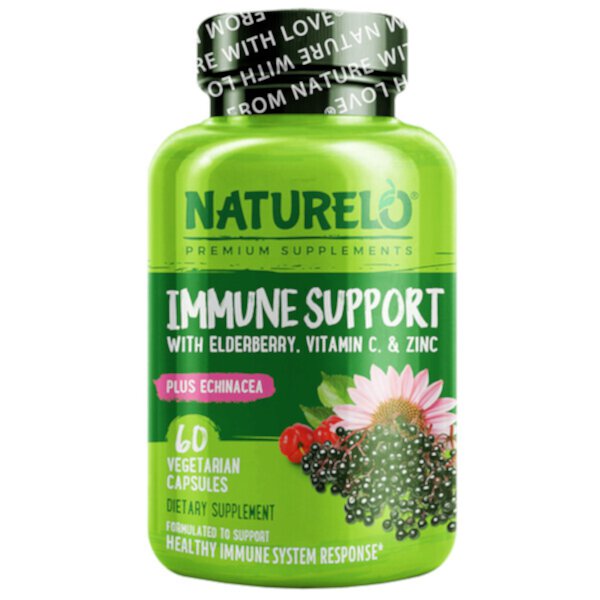Поддержка иммунитета с бузиной, витамином С, цинком и эхинацеей, 60 вегетарианских капсул NATURELO