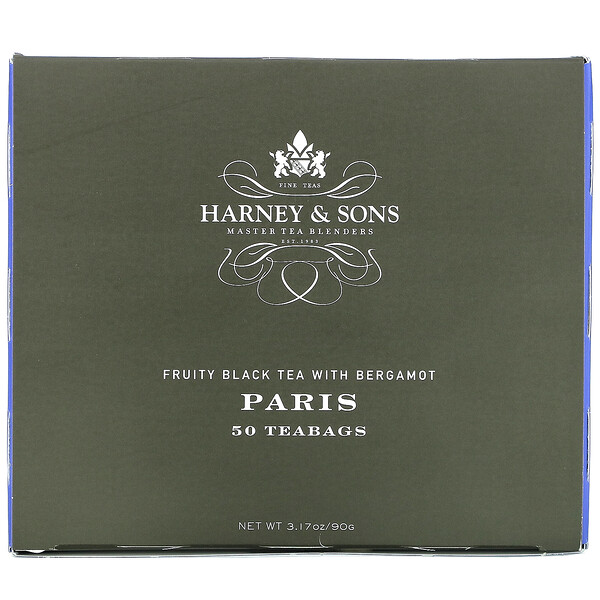 Paris, Фруктовый черный чай с бергамотом, 50 чайных пакетиков, 90 г (3,17 унции) Harney & Sons