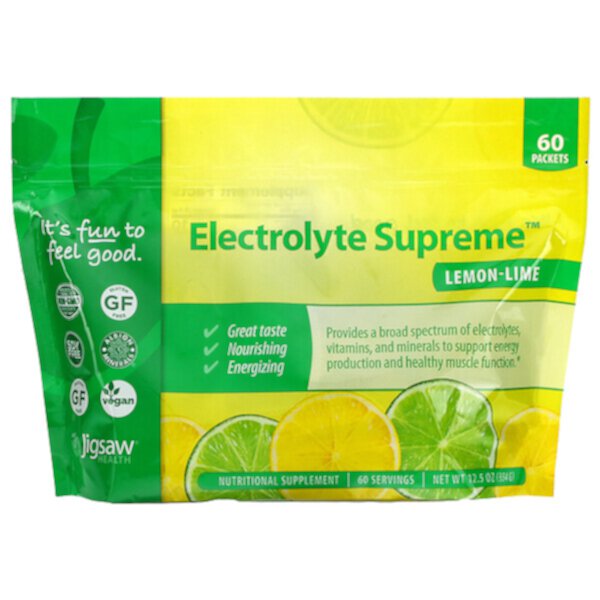 Electrolyte Supreme, лимон-лайм, 60 пакетиков, 12,5 унций (354 г) Jigsaw Health