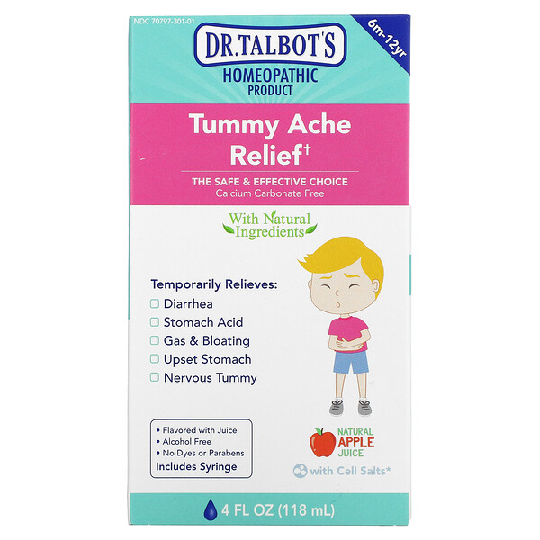 Tummy Ache Relief, от 6 мес. до 12 лет, натуральный вкус яблочного сока, 4 жидких унции (118 мл) Dr. Talbot's