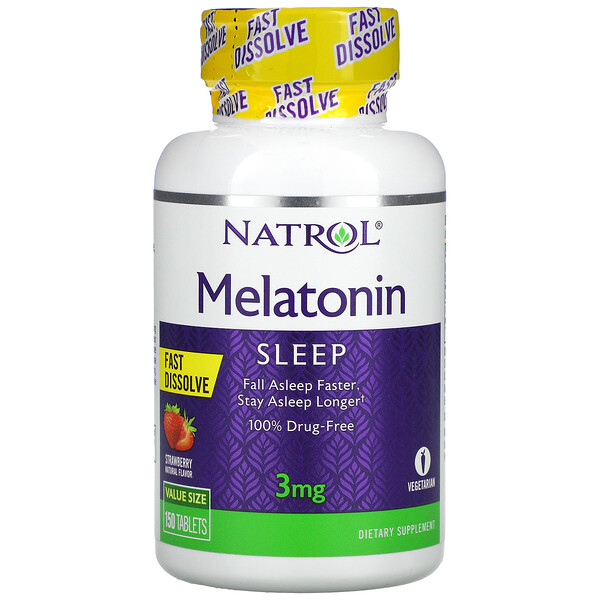 Мелатонин, быстрорастворимый, клубника, 3 мг, 150 таблеток Natrol