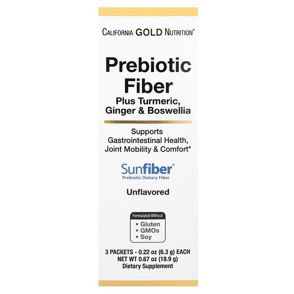 Пребиотическая клетчатка плюс Куркума, Имбирь и Босвеллия - 3 пакетика - 6.3 г - California Gold Nutrition California Gold Nutrition
