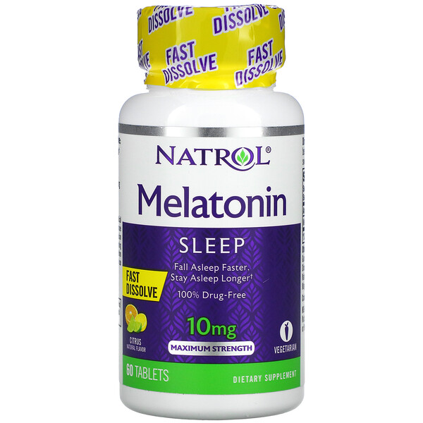 Мелатонин, быстрорастворимый, максимальная сила, цитрусовый, 10 мг, 60 таблеток Natrol