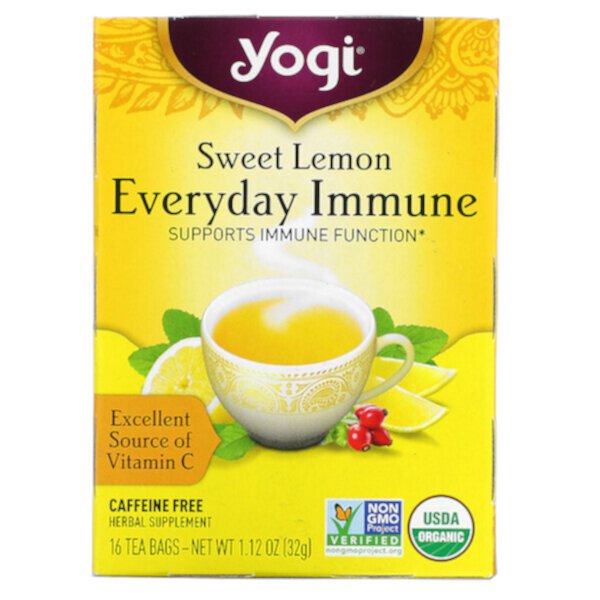 Sweet Lemon Everyday Immune, без кофеина, 16 чайных пакетиков по 1,12 унции (32 г) каждый Yogi Tea