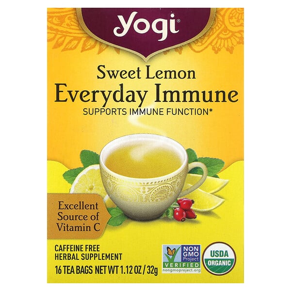 Sweet Lemon Everyday Immune, без кофеина, 16 чайных пакетиков по 1,12 унции (32 г) каждый Yogi